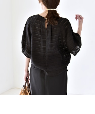 《予約》quaranciel:〈洗濯機可能〉ジャガード ボーダー シアー ブラウス