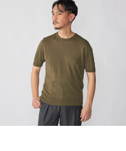 Drumohr: リネン コットン ガーメントダイ クルーネック ニット Tシャツ