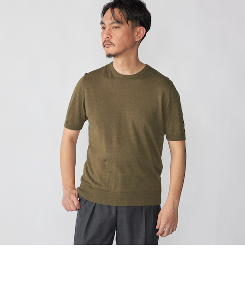 Drumohr: リネン コットン ガーメントダイ クルーネック ニット Tシャツ