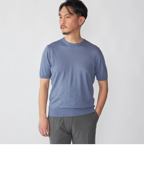 Drumohr: リネン コットン ガーメントダイ クルーネック ニット Tシャツ