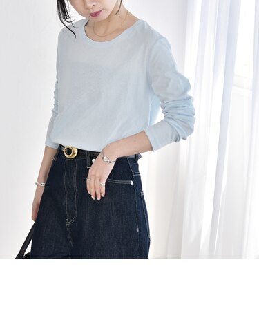 《予約》quaranciel:〈手洗い可能〉コットン シアー クルーネック ロンTEE