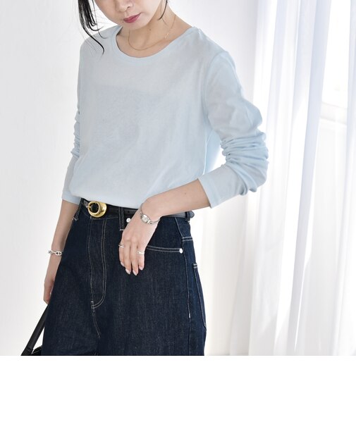 《予約》quaranciel:〈手洗い可能〉コットン シアー クルーネック ロンTEE