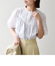 《予約》SHIPS any:〈洗濯機可能〉キャンブリック ギャザー ヨーク パフスリーブ ブラウス