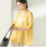 《予約》〈手洗い可能〉麻混 シアー ティアード ショート スリーブ プルオーバー