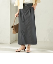 《予約》〈手洗い可能〉麻混 ベルト付 ウエストタック ナロー スカート