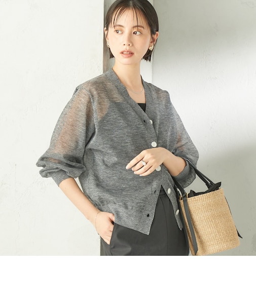 《予約》〈手洗い可能〉麻混 シアー Vネック カーディガン