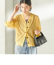 《予約》〈手洗い可能〉麻混 シアー Vネック カーディガン