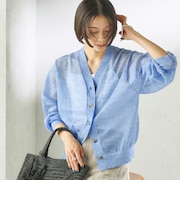 《一部追加予約》〈手洗い可能〉麻混 シアー Vネック カーディガン