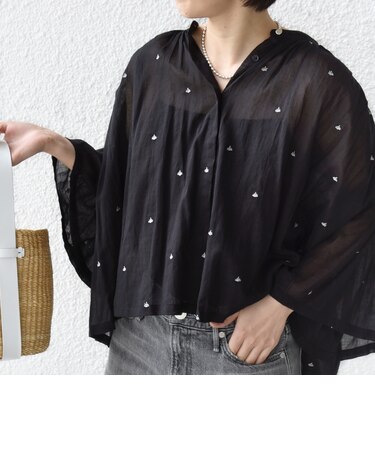 《予約》〈手洗い可能〉コットン オーガンジー リーフ 刺繍 羽織 ブラウス