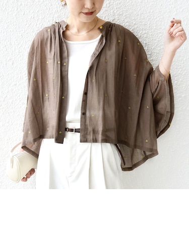 《予約》〈手洗い可能〉コットン オーガンジー リーフ 刺繍 羽織 ブラウス