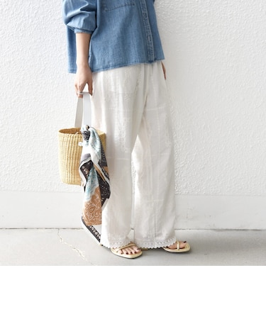 《予約》〈手洗い可能〉パッチワーク レース ドロスト パンツ