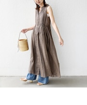 《予約》〈手洗い可能〉コットン オーガンジー 刺繍 ウエスト ドロスト ワンピース