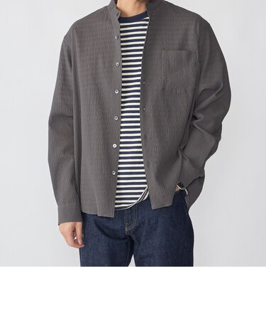 SHIPS: エアー サッカー リラックス バンドカラー シャツ