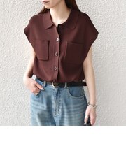 《予約》SHIPS Colors:〈手洗い可能〉ポロ フレンチスリーブ ニット ベスト◆