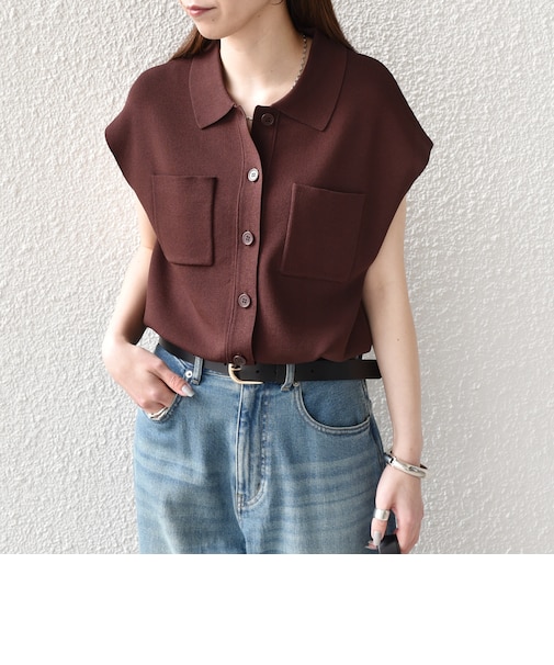 《予約》SHIPS Colors:〈手洗い可能〉ポロ フレンチスリーブ ニット ベスト◆