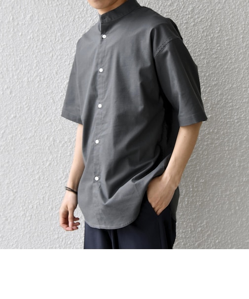 【WEB限定】SHIPS any: ハイブリッドリネン バンドカラー ショートスリーブ シャツ(セットアップ対応)◆