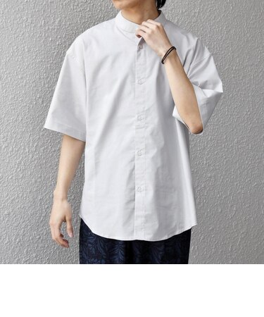 【WEB限定】SHIPS any: ハイブリッドリネン バンドカラー ショートスリーブ シャツ(セットアップ対応)◆