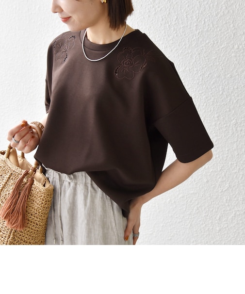 《予約》SHIPS any:〈洗濯機可能〉エンブロイダリー ショートスリーブ プルオーバー