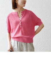 《予約》SHIPS any:〈手洗い可能〉リネン レーヨン ヘンリーネック プルオーバー