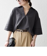 《予約》SHIPS any:〈洗濯機可能〉インレイ 襟付き スキッパー ハーフスリーブ プルオーバー