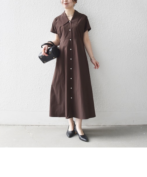 《予約》SHIPS any:〈洗濯機可能〉フラットカラー Vネック フレア ワンピース 2