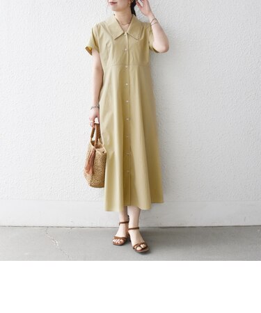 《予約》SHIPS any:〈洗濯機可能〉フラットカラー Vネック フレア ワンピース 2