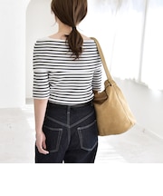 《予約》quaranciel:〈洗濯機可能〉オフショルダー ハーフスリーブ リブ ニット