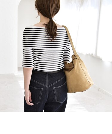 《予約》quaranciel:〈洗濯機可能〉オフショルダー ハーフスリーブ リブ ニット