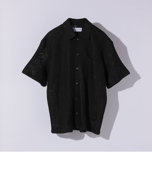 City Ambient Products: オープンカラー メッシュ ストライプ ショートスリーブ シャツ