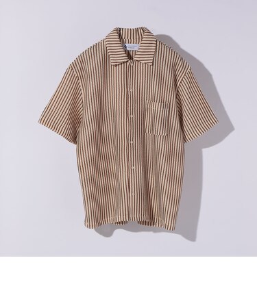 City Ambient Products: オープンカラー メッシュ ストライプ ショートスリーブ シャツ
