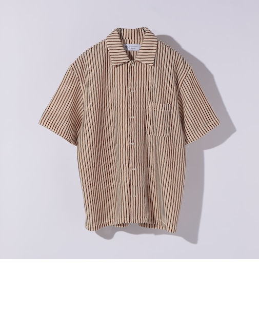 City Ambient Products: オープンカラー メッシュ ストライプ ショートスリーブ シャツ
