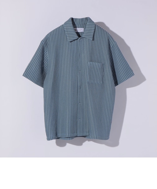 City Ambient Products: オープンカラー メッシュ ストライプ ショートスリーブ シャツ