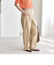 《予約》quaranciel:〈洗濯機可能〉コットン ベルト ハイウエスト テーパード パンツ