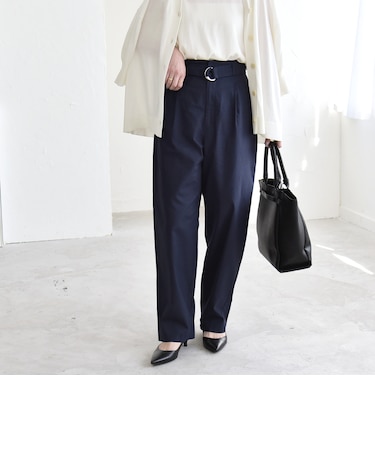 《予約》quaranciel:〈洗濯機可能〉コットン ベルト ハイウエスト テーパード パンツ