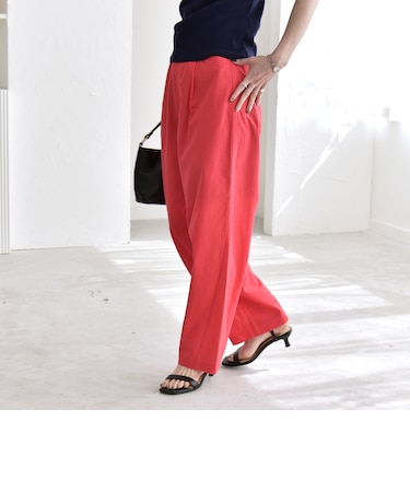 《予約》quaranciel:〈洗濯機可能〉コットン ベルト ハイウエスト テーパード パンツ