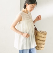 《予約》〈手洗い可能〉シルク混 シアー 2WAY ノースリーブ ブラウス