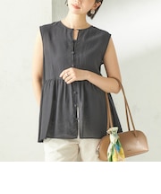 《予約》〈手洗い可能〉シルク混 シアー 2WAY ノースリーブ ブラウス