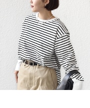 〈接触冷感 / UVカット / 手洗い可能〉ロング リブ ラウンド ヘム プルオーバー