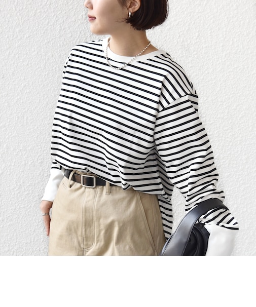 〈接触冷感 / UVカット / 手洗い可能〉ロング リブ ラウンド ヘム プルオーバー