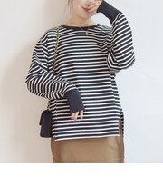 〈手洗い可能〉ロング リブ ラウンド ヘム プルオーバー