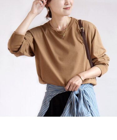 〈手洗い可能〉ロング リブ ラウンド ヘム プルオーバー