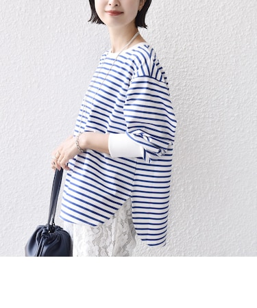 〈接触冷感 / UVカット / 手洗い可能〉ロング リブ ラウンド ヘム プルオーバー