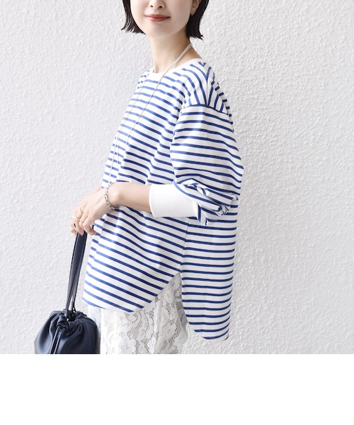 〈接触冷感 / UVカット / 手洗い可能〉ロング リブ ラウンド ヘム プルオーバー