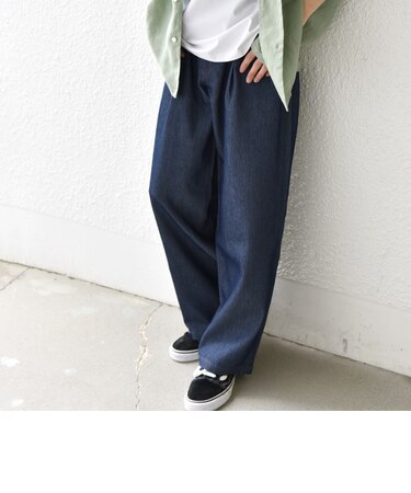 SHIPS any: ライト メッシュ デニム 1タック リラックス パンツ (セットアップ対応)◆
