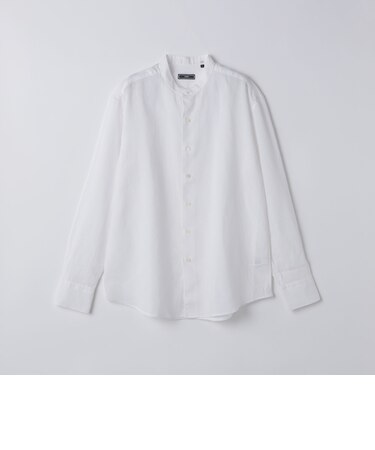 SHIPS: ウォッシュド リネン バンドカラー ソリッド シャツ