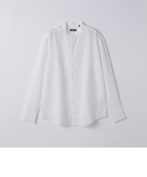 SHIPS: ウォッシュド リネン バンドカラー ソリッド シャツ