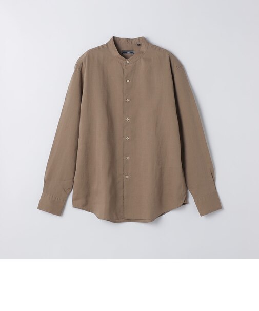 SHIPS: ウォッシュド リネン バンドカラー ソリッド シャツ