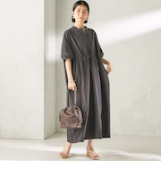 《予約》〈接触冷感 / 撥水加工〉TEXBRID(R) タフタ ウエスト 切替 ワンピース