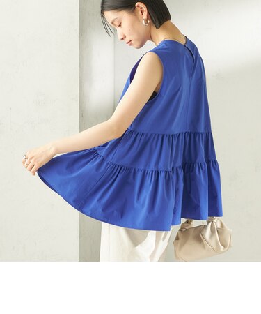 《予約》〈接触冷感 / 撥水加工〉TEXBRID(R) タフタ ノースリーブ ブラウス