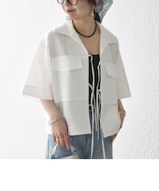 《予約》SHIPS any:〈手洗い可能〉サッカー リボン 開襟シャツ 羽織り